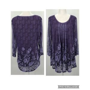 Fairygoth Dark Romantic Tunic Top Sz LARGE Sheer Sleeves Purple Feminine Lined‎